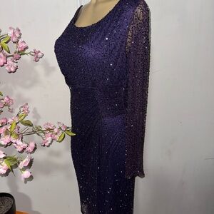Patra Deep Purple Beaded Backless Evening Dress
